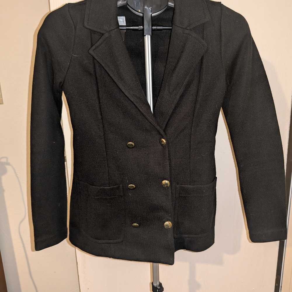 Level 8 Small Double Breasted Fitted Knit Blazer Gold Buttons Versatile Workwear